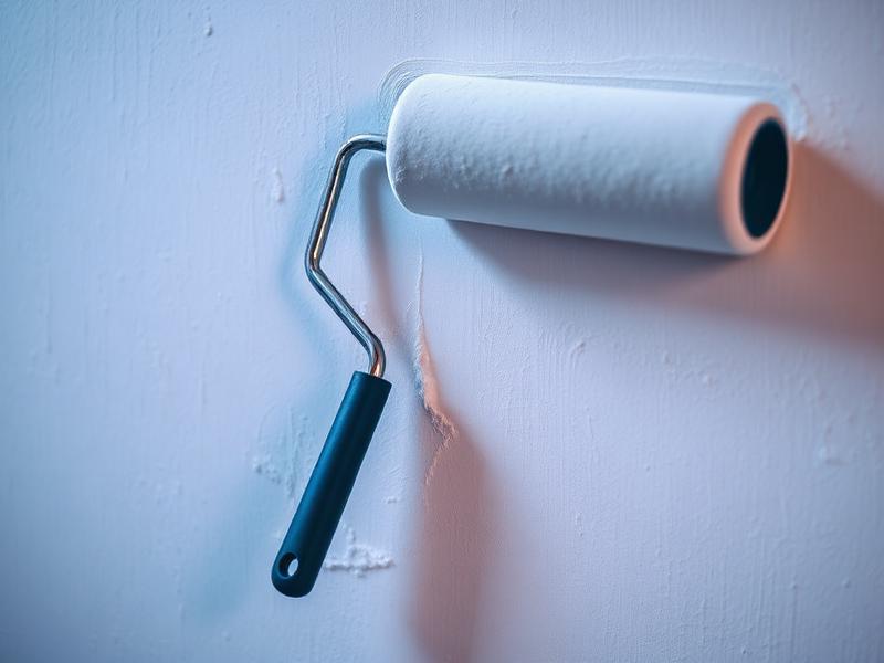 Malerrolle auf frisch gespachtelter Wand